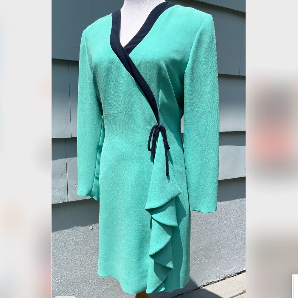 Teal, Light Blue Vintage Carolina Herrera Midi Dress